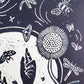 Growing Garden Navy Blue Lino Block Print