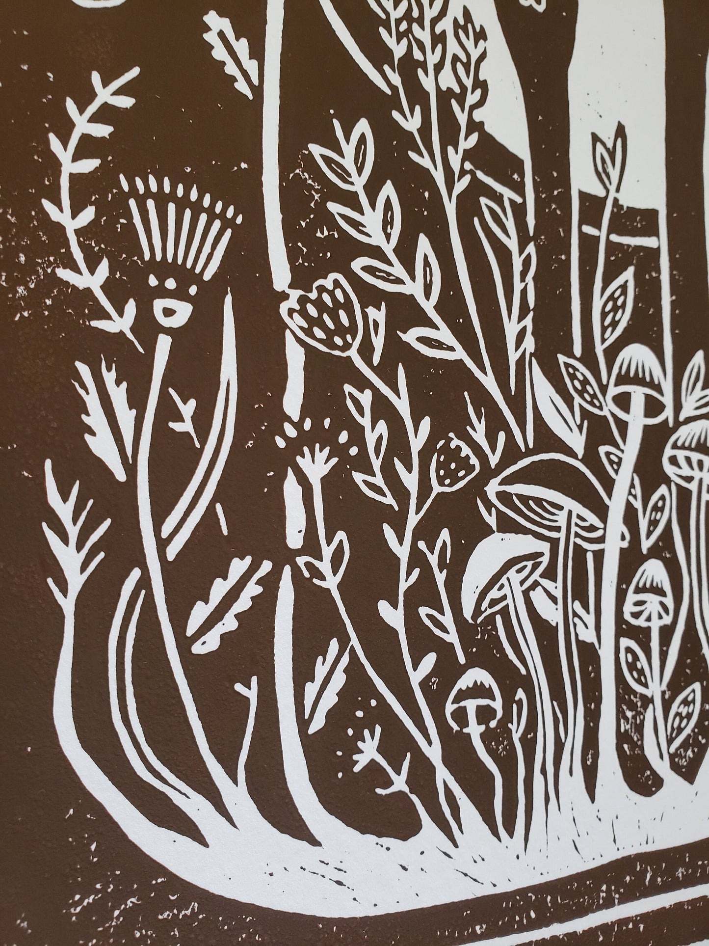 Growing Garden Brown Lino Block Print