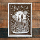 Growing Garden Brown Lino Block Print