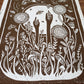 Growing Garden Brown Lino Block Print