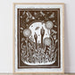 Growing Garden Brown Lino Block Print