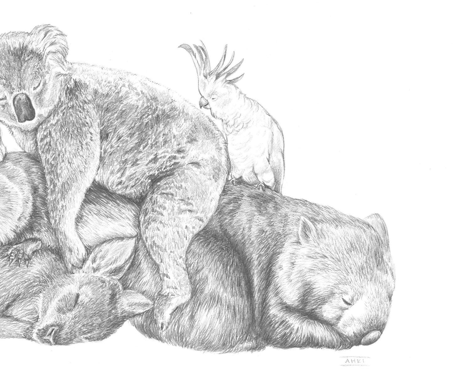 Snuggle Pile - Australian Animals - Fine Art Print