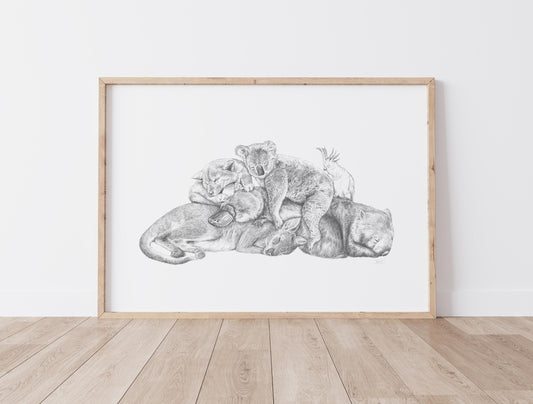 Snuggle Pile - Australian Animals - Fine Art Print